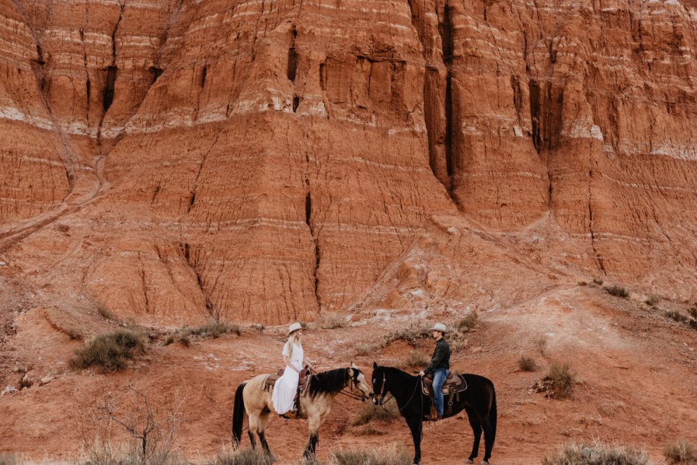 Texas Elopement Couple on horse back eloping in Palo Duro Canyon State Park by Austin Wedding Photographer Fyrelite Photography